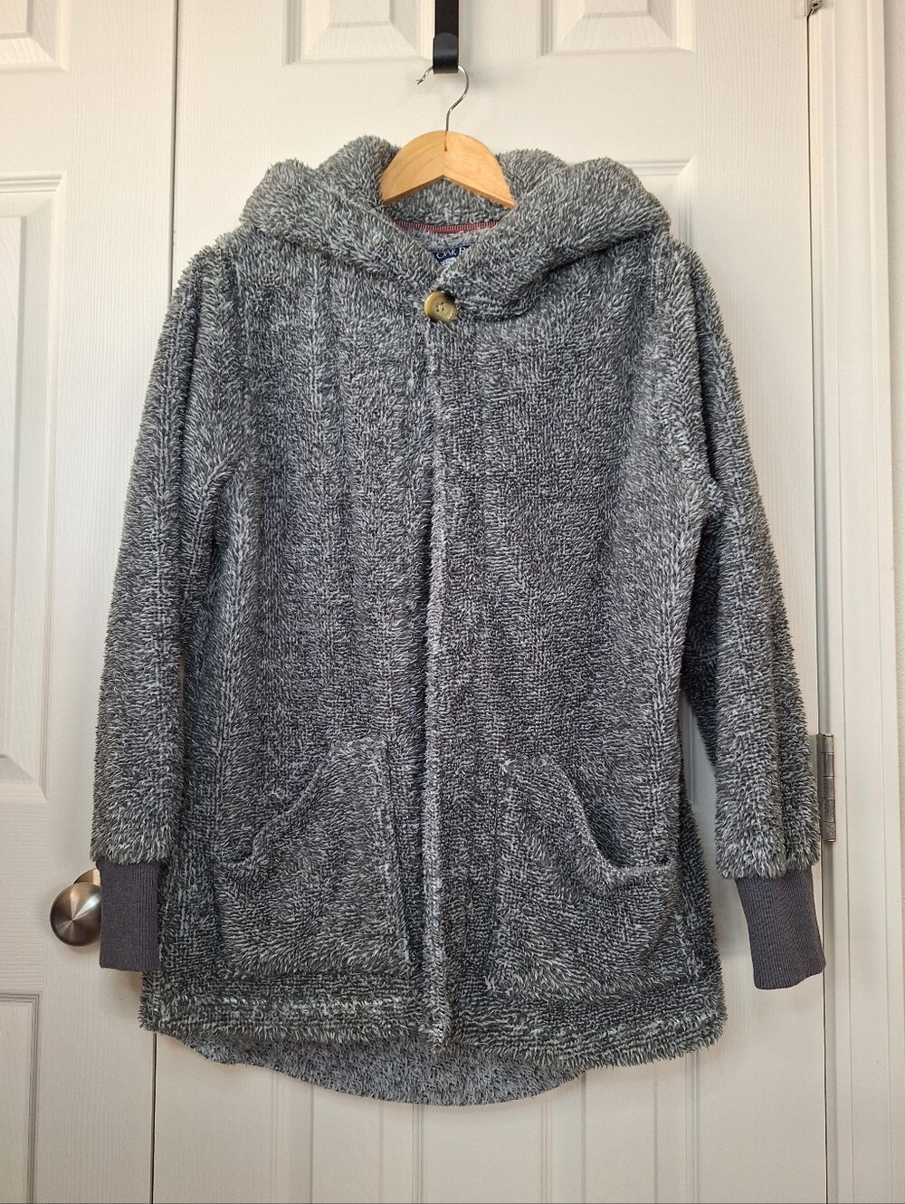LIVE OAK BRAND Neutral Hooded Fuzzy Poncho Sweater in Gray Size Medium